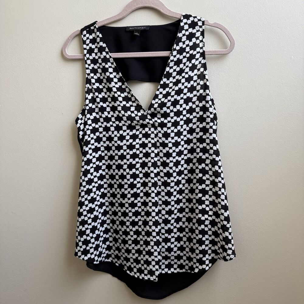 Banana Republic Blouse Medium Black/white Womens Blouse Open Back Size Small